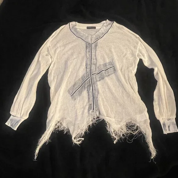 ZANZZA Sheer Distressed Knit Top – No Tag Est L - Picture 2 of 11